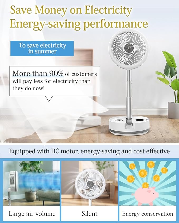 10 inch Portable Fan-Battery Operated Fan, Oscillating Rechargeable Fan with 40000mAh, Remote Control LED Lights, 114HR Run Time, Outdoor Portable Foldable Fan for Camping＆travel (White)
