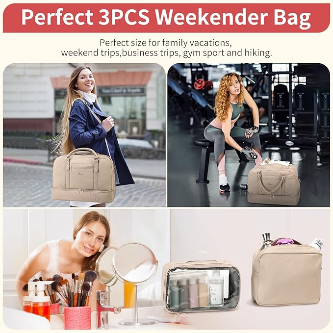 Wogarl Weekender Bags for Women Large Canvas Overnight Bag Travel Duffel Bags Carry on Shoulder Weekend Bag with Shoe Compartment for Travel Night Flight Daily Use