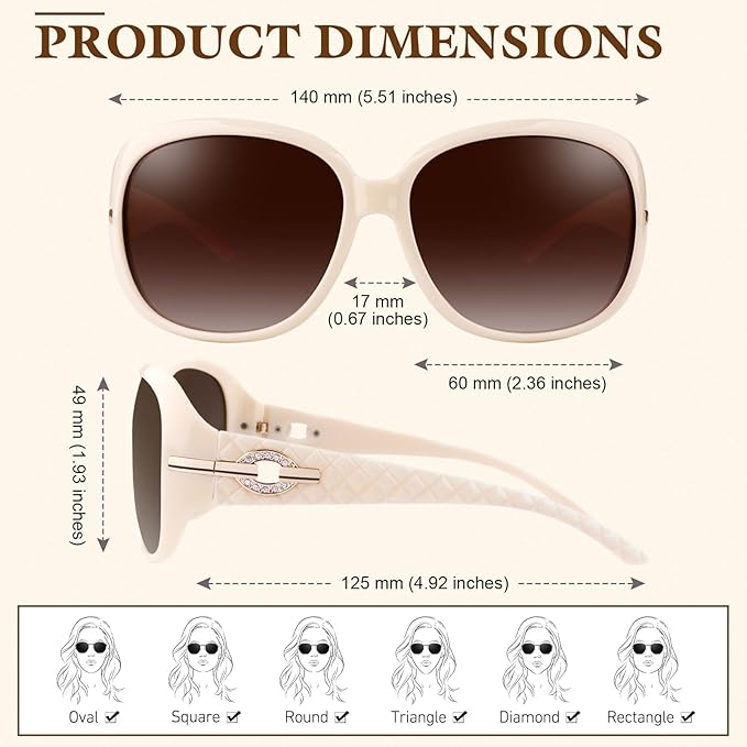 Sunier Sunglasses Womens Polarized Trendy Oversized Sun Glasses Fashion Ladies Shades 100% UV400 Protection S85