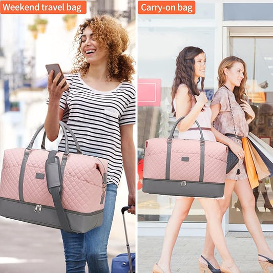 Weekender Bag, Large Travel Duffel Bag for Women, Carry on Overnight Bag with Shoe Compartment and Toiletry Bags