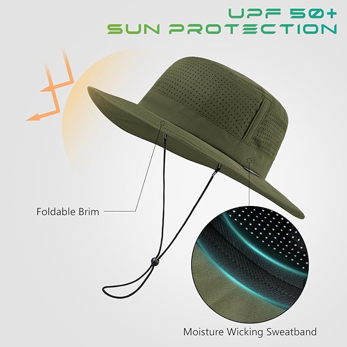 UPF 50+ Bucket Sun Hat with Laser Perforated Mesh Cooling Adjustable Breathable Lightweight for Outdoor Men Women