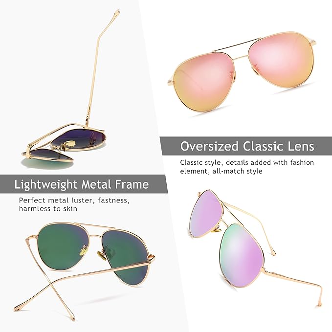 SUNGAIT Women's Lightweight Oversized Aviator Sunglasses - Classic Style Polarized Lens