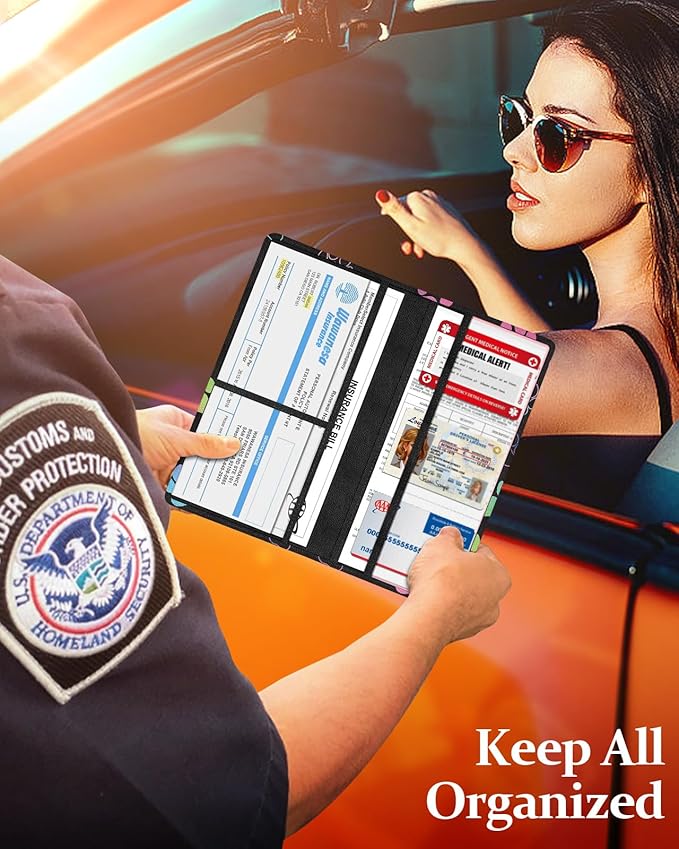 Slohif Car Registration and Insurance Card Holder with Magnetic Shut - Vehicle Glove Box Organizer Women Leather Automobile License Holders Coasters Auto Accessories Case for Document Paw Print