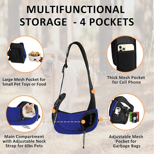 Gloppie Dog Carriers for Small Dogs Breathable Pet Sling Carrier Travel Cat Carrier Puppy Carrier Hands Free Dog Carrying Bag for 5lb Dogs Klein Blue S