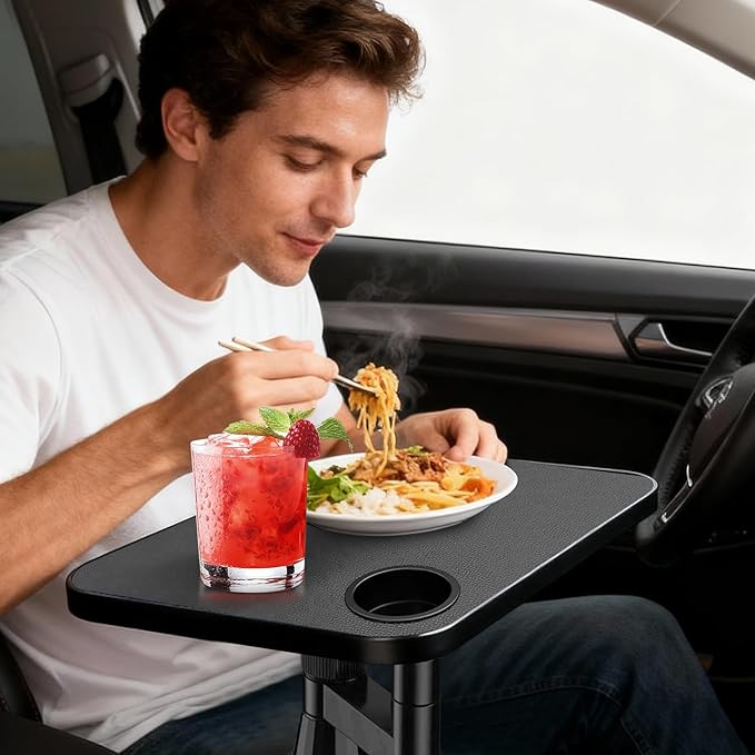 Car Tray& Car Desk for Laptop,Dual 360° Rotating,Anti Slip Leather Surface,Steering Wheel Tray,Car Accessories- Compatible with Tesila Model Y/3/S, Forrd F150/Explorer/Maverick/Most Vehicles(Black)