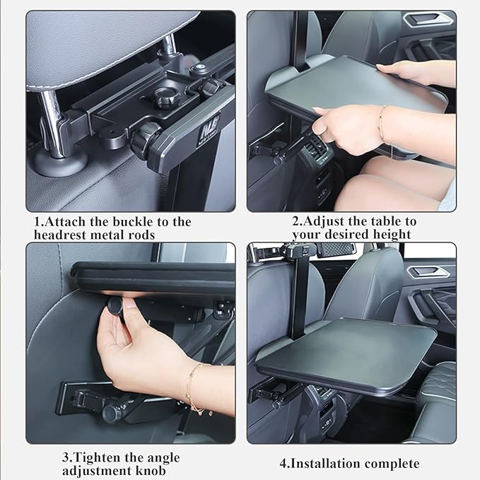 Multi-Functional Car Seat Tray Table, Aluminum Alloy Car Seat Table Travel Tray, Portable Foldable Back Seat Laptop Desk, With Tablet And Mobile Phone Holder, For Eating, Traveling,Working, Writing
