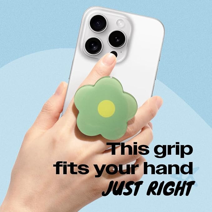 OnTheGrip Cute Solid Color Daisy Flower Design Collapsible Mobile Phone Grip Stand Holder for Smartphone Tablet Cell Phone Accessory (Green)