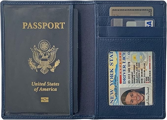 Personalized Monogrammed Navy Leather RFID Passport Wallet and Luggage Tag