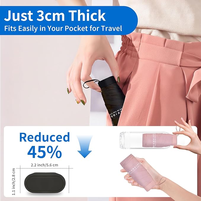 Compact Mini Windproof Travel Umbrella-UPF 50+ Sun & Rain Protection, Small Folding Design Fits in Pocket or Purse, Lightweight Portable with Case for Women, Men & Kids