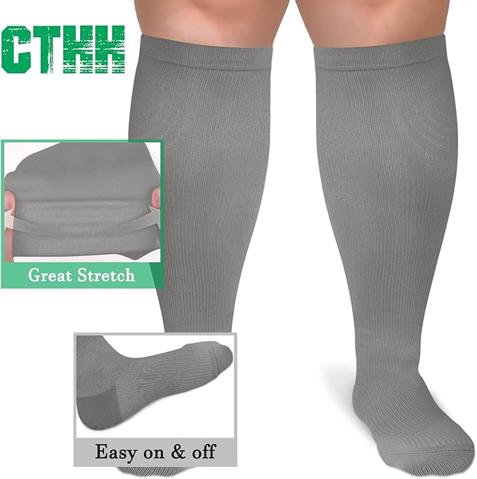 3 Pack Plus Size Compression Socks for Women & Men, Extra Wide Calf Knee High Stockings for Circulation Support