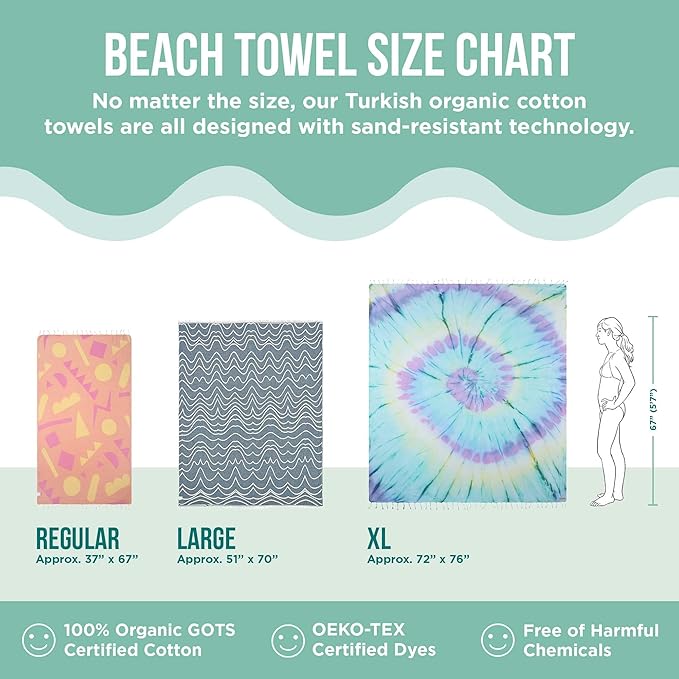Sand Cloud Large Turkish Beach Towel - Sand Free - 100% Organic Turkish Cotton Yarn - Quick Dry Towel for Beach, Picnic Blanket or Throw - As Seen on Shark Tank - Boho Turquoise XL
