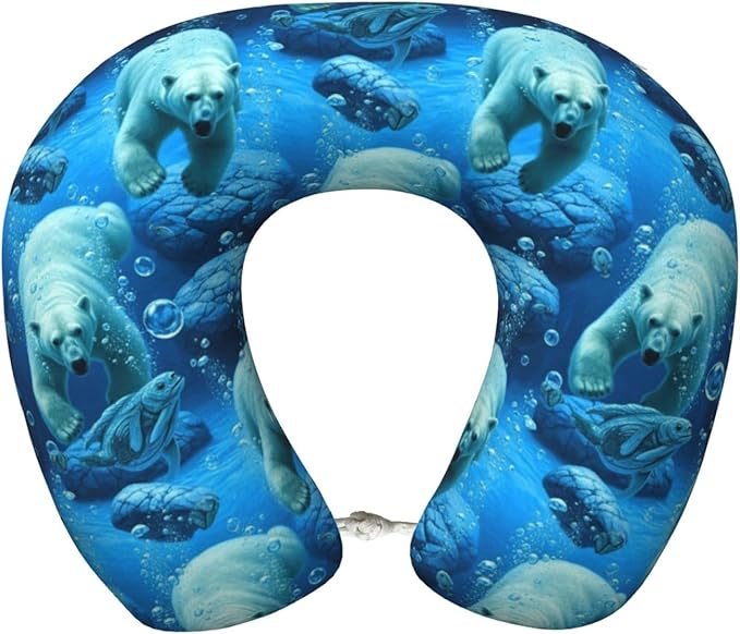 Neck Support Pillow, Comfortable Memory Foam Car/Flight/Airplane Chin Pillows U Shaped Cushion for Office Travel Sleeping Polar Bear