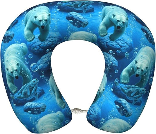 Neck Support Pillow, Comfortable Memory Foam Car/Flight/Airplane Chin Pillows U Shaped Cushion for Office Travel Sleeping Polar Bear