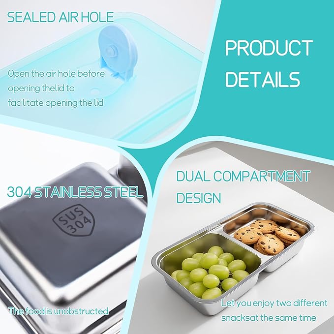 Stainless Steel Snack Containers,Separate Compartments for Reuse,Suitable for Lunch, Snacks and Other Scenarios,Suitable for Dining Out and Camping. (6pcs)