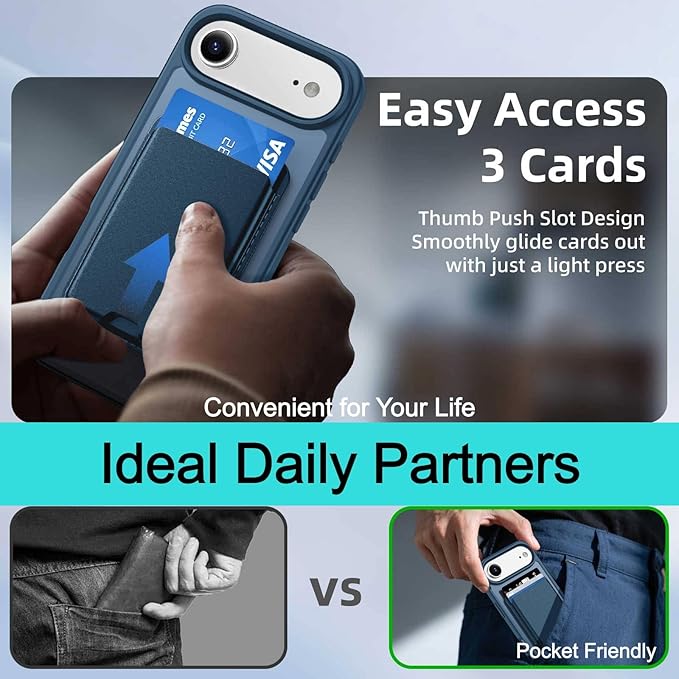 Ntwinro Magnetic for iPhone Air Case (Compatible with MagSafe) with Detachable Wallet & Card Holder for 3 Cards [RFID Blocking] Military Grade Protective Slim Phone Cover for 17 Air 2025, Deep Blue