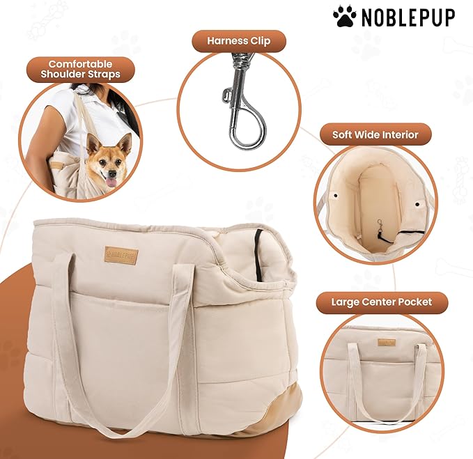 NoblePup Cozy Plush Dog Purse Carrier for Small Dogs - Dog Carrier Purse with Secure Harness Clip, Dog Tote Bag for Small Dogs and Puppies - White 2.0