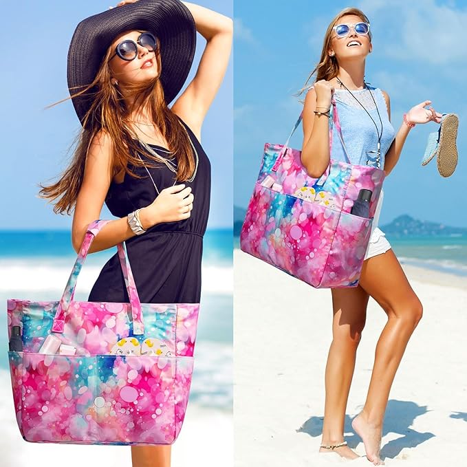 KABAQOO Extra Large Beach Bag Waterproof Sandproof Women Beach Tote with Zipper & Wet Compartment for Pool Gym Grocery Travel