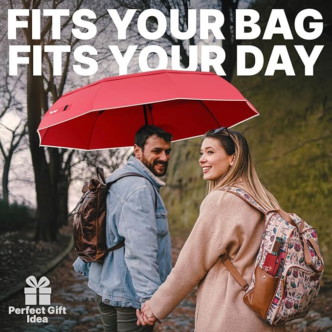 Royal Walk Windproof Folding Travel Umbrella Compact and Strong Luxurious Real Wood Handle Automatic Open Close Vented Double Canopy for Men and Women