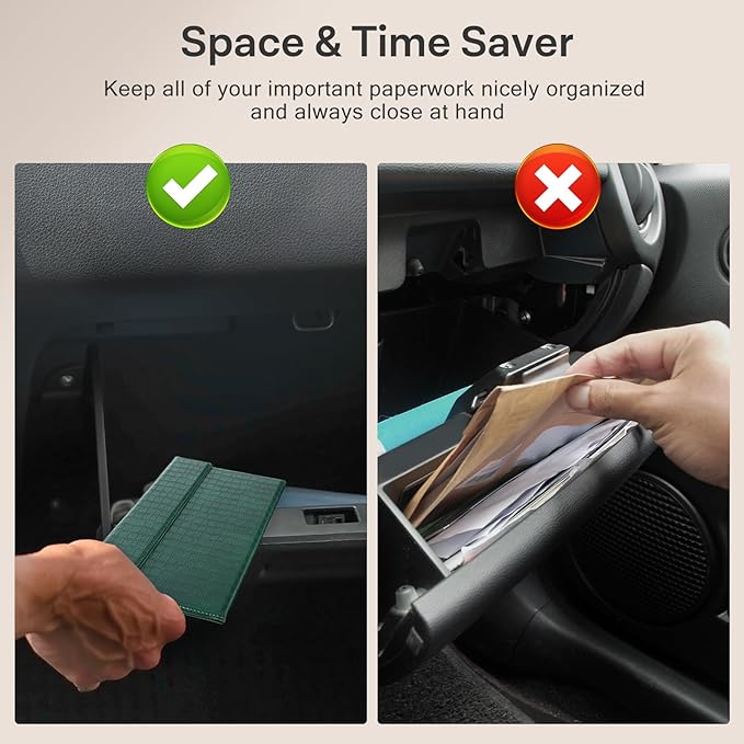 CoBak Leather Car Registration and Insurance Holder with Magnetic Compartment - Vehicle Glove Box Organizer for Driver License, Cards, Emergency Cash - Auto Truck Accessories Case, Dark Green