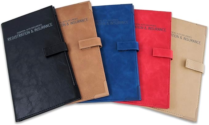 Auto Insurance and Registration Card Holder - Vehicle Glove Box Document Organizer - Car Essential Paperwork Holder for DMV, AAA, Contact Information Cards - Premium PU Leather Wallet Case - Orange