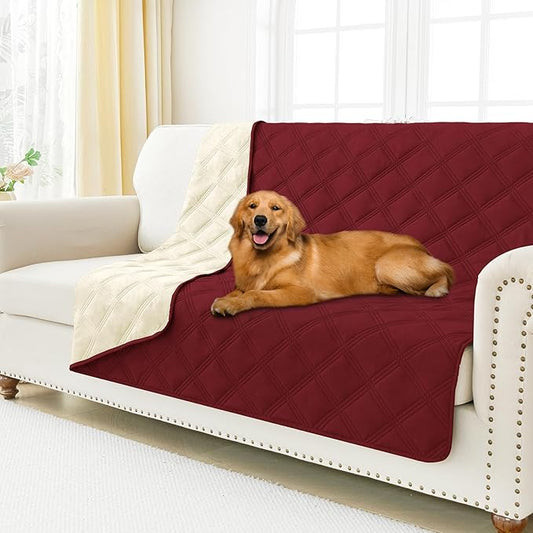 Smiry Waterproof Dog Bed Cover Blanket 52x82, Soft Reversible Pet Blanket, Washable Leakproof Cats Dogs Couch Cover for Sofa, Couch, Furniture, Lattice, Wine Red/Beige