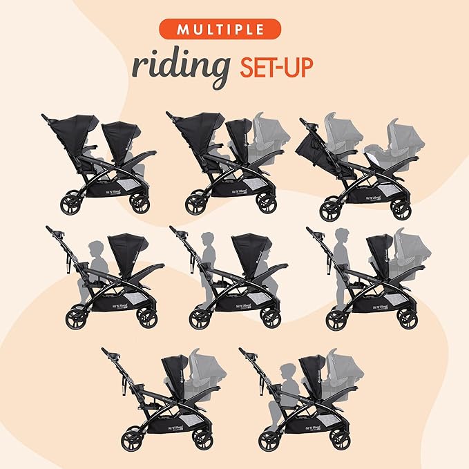 Baby Trend Sit N' Stand Tandem Double Stroller w/ 2 Pack EZ-Lift Plus Infant Car Seats, Magnolia
