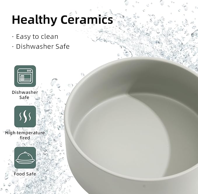 Ceramic Raised Dog and Cat Bowl Set, 2 Heights Elevated Stand, Food and Water Bowl for Small Breed Dogs, Weighted Dog Dishes, Pet Bowl(6.1'',28.7oz, Grey)