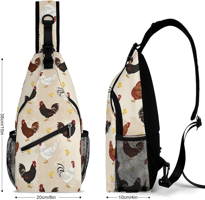 SWEET TANG Large Capacity Sling Chest Bag Backpack, Fashion Daypack Funny Colorful Rooster Cute Chicken, Cross Body Funny Shoulder Sack with Adjutable Strap for Men Women Travel