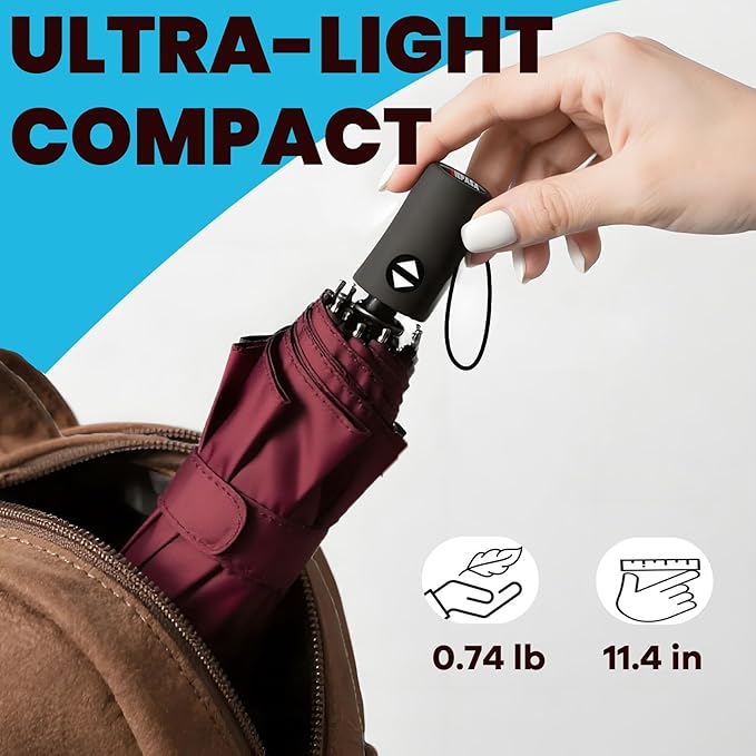 SIEPASA Windproof Travel Compact Umbrella-Automatic Umbrellas for Rain-Compact Folding Umbrella, Travel Umbrella Compact, Small Portable Windproof Umbrellas for Men Women Teenage. (Wine Red)