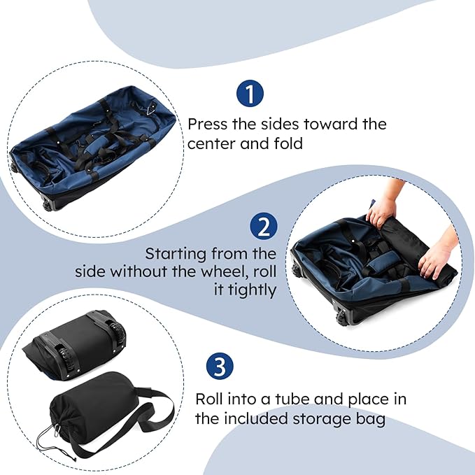 110L Expandable to 140L 32” Foldable Oxford Soft-Sided Rolling Duffle Bag with 2 Heavy-Duty Wheels,3 Large Compartments,Adjustable Shoulder Strap and Attached Organizer Pouch,Navy Blue