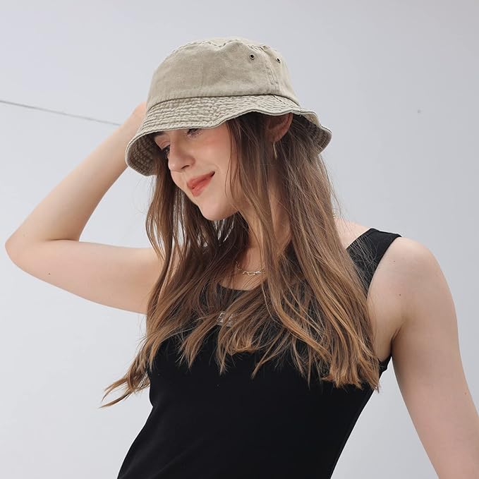 Washed Cotton Bucket Hats Packable Summer Outdoor Cap Travel Beach Sun Hat Plain Colors for Men Women