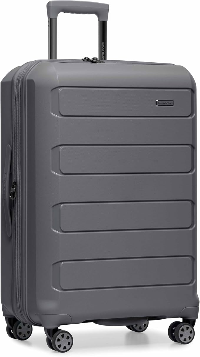 Traveler's Choice Pagosa Indestructible Hardshell Expandable Spinner Luggage, Gray, 26-Inch Medium
