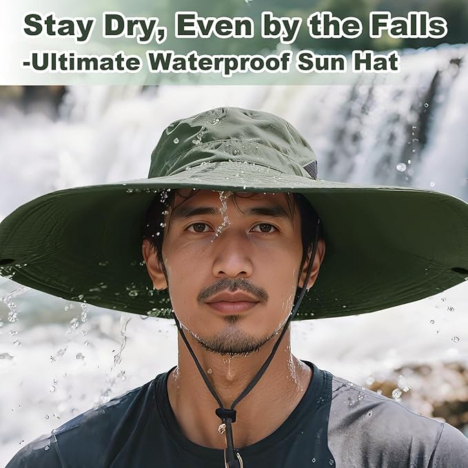 Super Wide Brim Fishing Hat for Men and Women,UPF50+ Waterproof Bucket Hat for Fishing, Hiking, Camping
