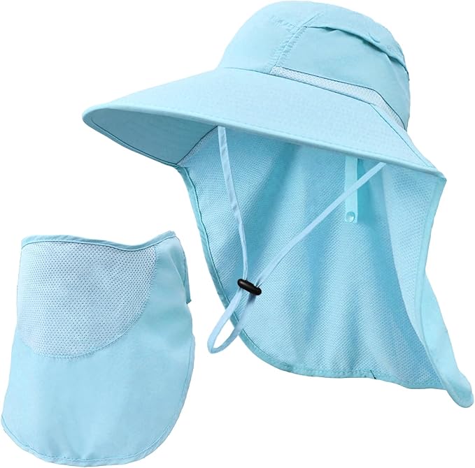 Sun Hats for Men Women Detachable Face Cover Wide Brim Fishing Hats with Neck Flap UPF 50+ Outdoor Safari Hats