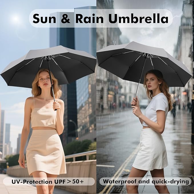 Compact Umbrella – Small, Lightweight, Sturdy & Windproof; Mini Travel Umbrella for Sun & UV Protection, Suitable for Men, Women & Kids