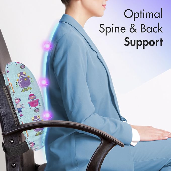 Ambesonne Alien Lumbar Back Support Pillow, Repeating Print of Colorful Robots Mechanical Design of Funny Shapes, High Density Foam for Office Chairs Car Seats, 14" x 13", Pale Blue and Multicolor