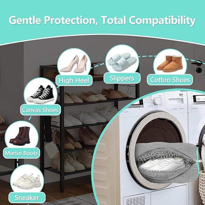 Shoe Washing Machine Bag, Shoe Cleaning Bag, Reusable Laundry Shoes Bag for Washer & Dryer Cleans & Protects All Shoes Types 4PCS (Grey)