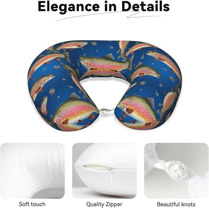 Breathable Neck Pillow for Sleeping Rest Nap Fish On Ombre, Airplanes/Car/Home Memory Foam Travel Cushion with Polyester Cover Washable for Women Men