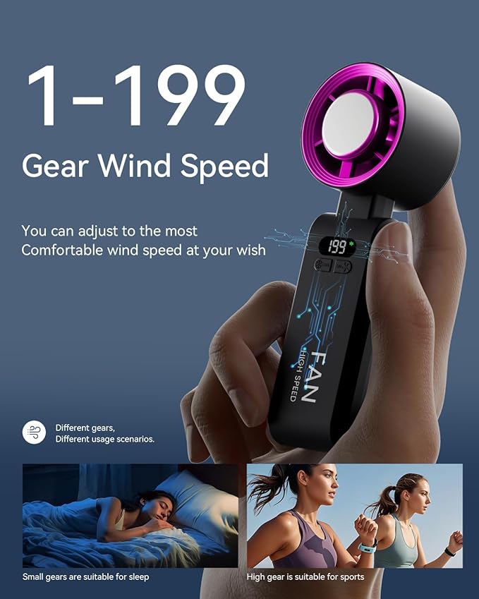 Kimguard Handheld Portable Turbo Fan with Ice Cooler, Speed (1-199) 5500mAh Rechargeable Personal Fan,[20H Cooling Time] [20000 RPM] Small Pocket Fans for Travel/Outdoor/Office, Black Hot Pink