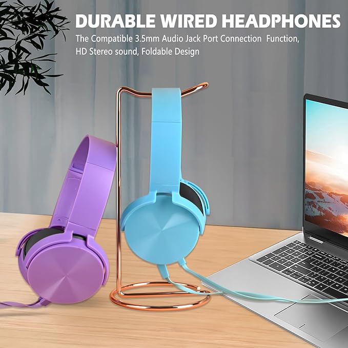 2 Pack Kids Headphones for School Classroom, Wired Computer Online Learning Headset for K-12 Students, Durable Soft Swivel On Ear Pads Earphones for Laptop PC Meetings Calls (Light blue+Purple)