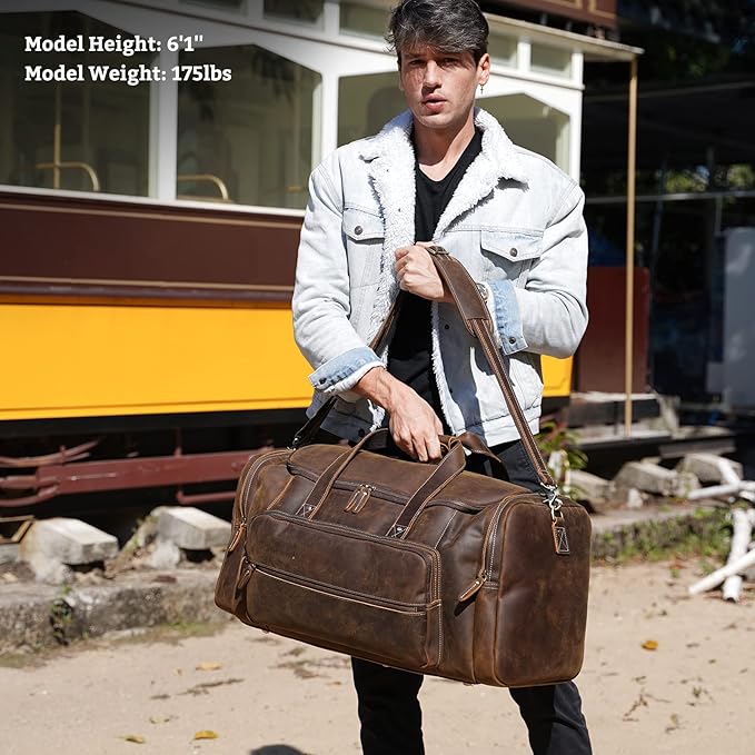 Polare 23" Full Grain Cowhide Leather Gym Duffle Weekender Overnight Travel Duffel Bag For Men