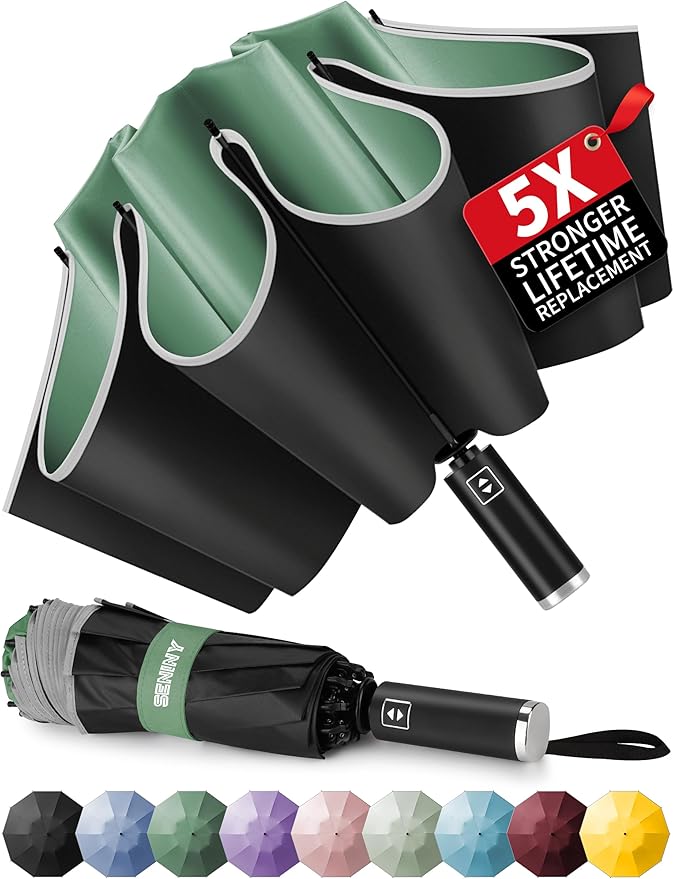 Seniny Windproof Travel Umbrella, Automatic Umbrellas for Rain, Portable & Compact Umbrellas for Backpack, Strong UV for Protection, Folding Small Sun Umbrella for Car, Walking