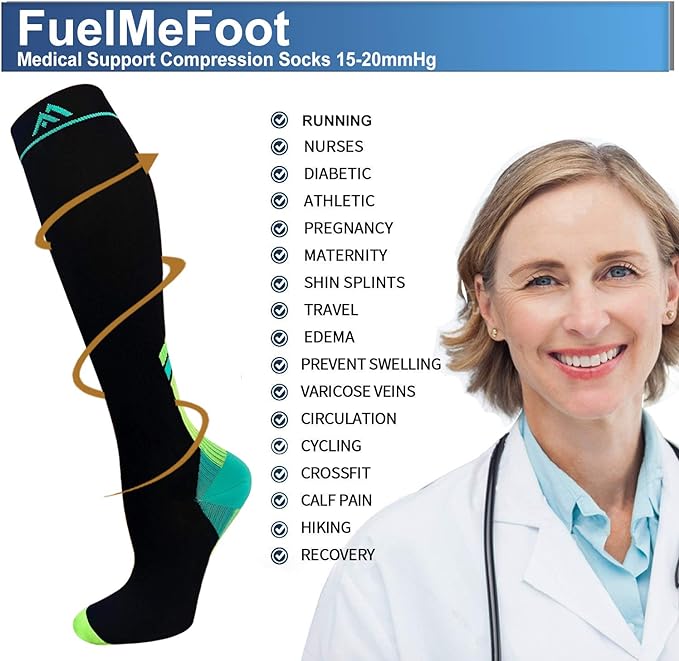 FuelMeFoot 3 Pack Copper Compression Socks - Compression Socks Women & Men Circulation - Best for Medical,Running,Athletic