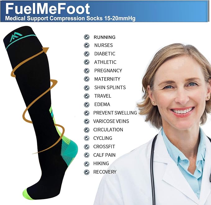 FuelMeFoot 3 Pack Copper Compression Socks - Compression Socks Women & Men Circulation - Best for Medical,Running,Athletic
