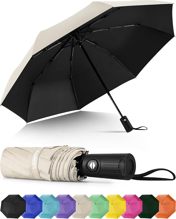 Seniny Windproof Travel Umbrella, Automatic Umbrellas for Rain, Portable & Compact Umbrellas for Backpack, Strong UV for Protection, Folding Small Sun Umbrella for Car, Walking