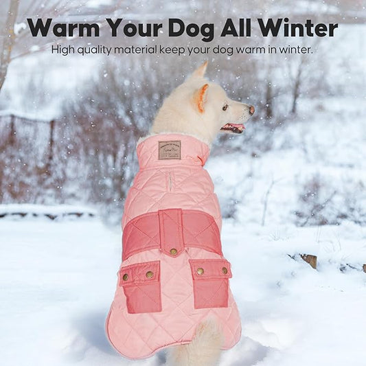 KYEESE Dog Coat Thick Cat Clothes with Pocket Soft Pet Sweater for Cold Weather Warm Pet Winter Puffer Coat with Leash Hole Waterproof Dogs Jacket with Fleece Lined Windproof Dog Coats for Small Dogs