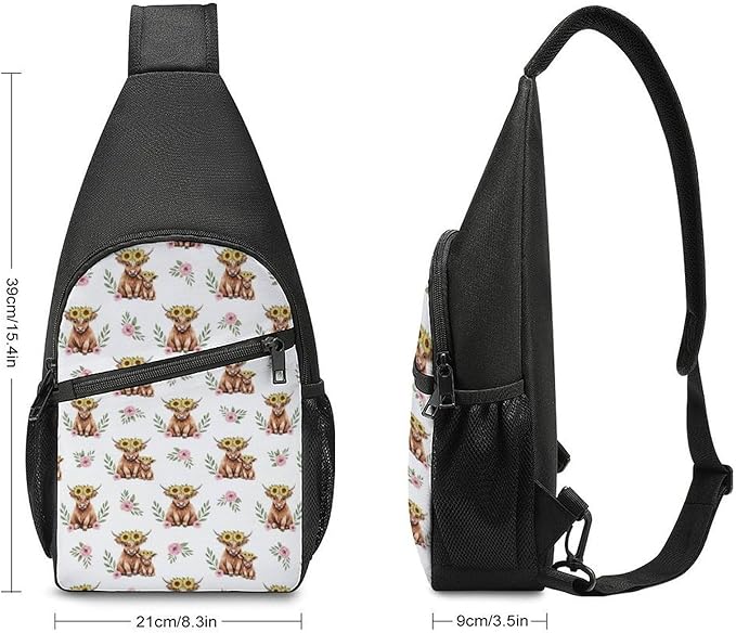 SWEET TANG Sling Bag for Men Women, Comfortable Crossbody Backpack, Highland Cow Sunflower Farm Animal, Anti Theft Sling Shoulder Chest Bag Daypack, Fashion Travel Gym Sack Rucksack