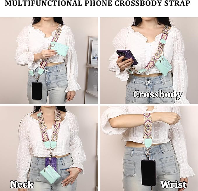Crossbody Body Phone Holder for Women, New Phone Strap with Zippered Pouch, Adjustable Crossbody Strap (Green)