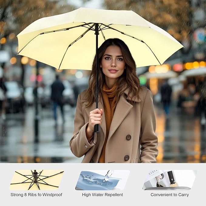 SoulRain Travel Umbrella - Compact Umbrella for Rain - Perfect Large Auto Folding Umbrella - Ideal Car umbrella, Small umbrella, and Travel Companion