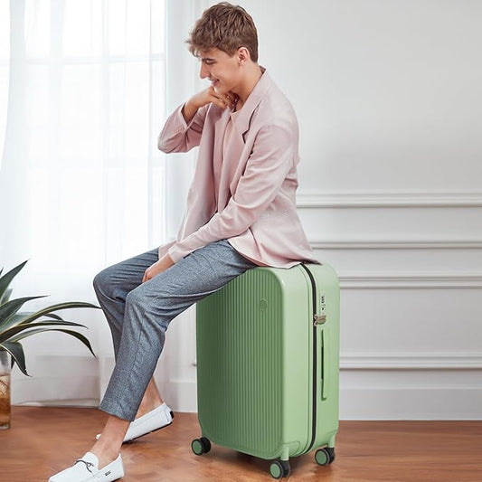 mixi 26 Inch Large Checked Luggage PC Hardshell Suitcases with Wheels for Travel Woman Men, Avocado Green